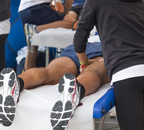 Sports massage on inside upper thigh